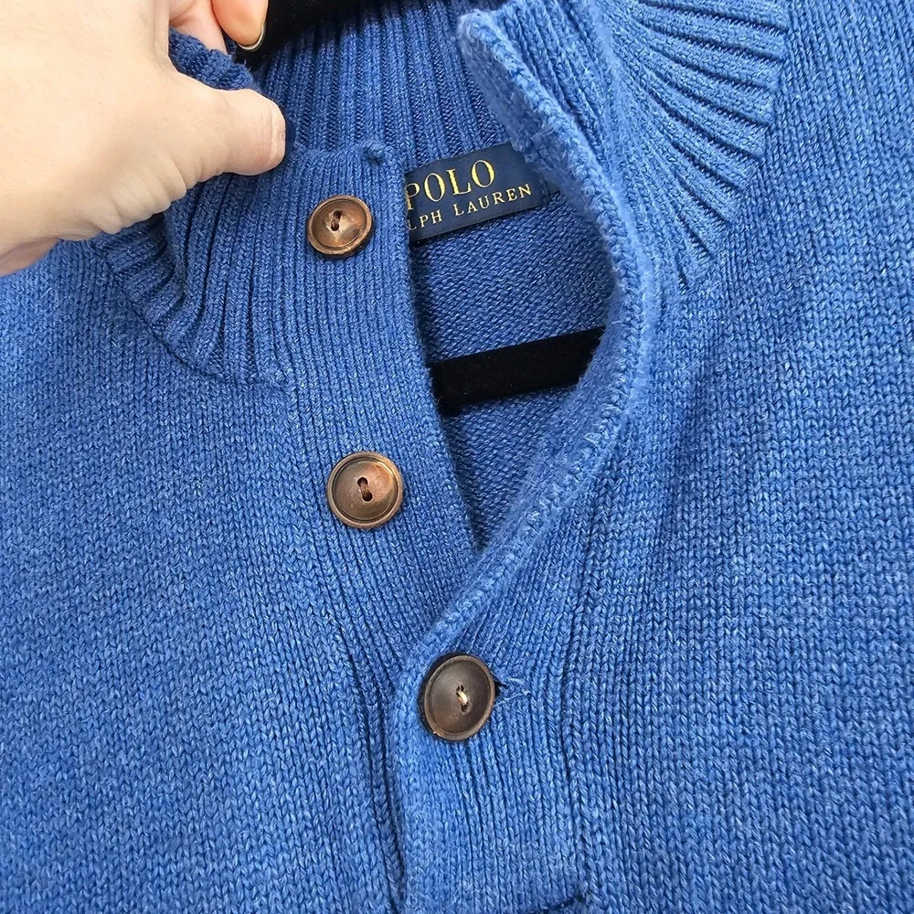 Polo Ralph Lauren Mock Neck Sweater XL Blue Preppy Classic Coastal Ivy Americana